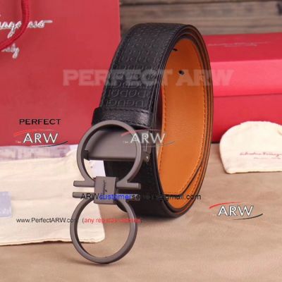 Perfect Replica Salvatoye Ferragamo Black Buckle Black Belt Brown Back